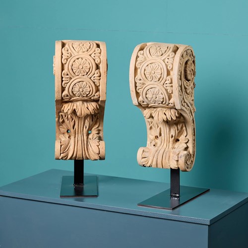Pair Of Antique Terracotta Corbels On Stands