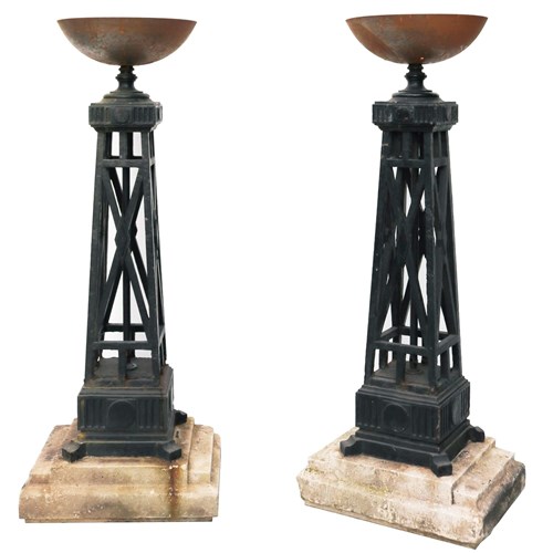 Two Reclaimed Tall Outdoor Braziers Or Torchieres