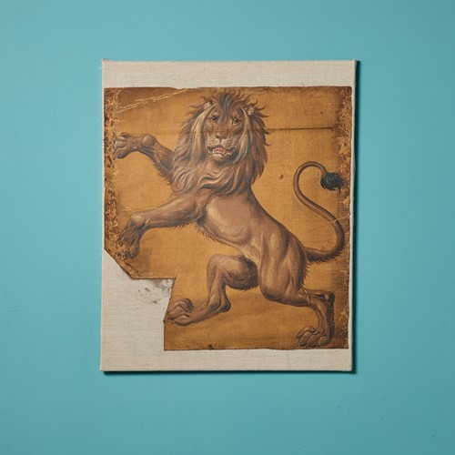 19th Century Oil Painting of a Heraldic Lion