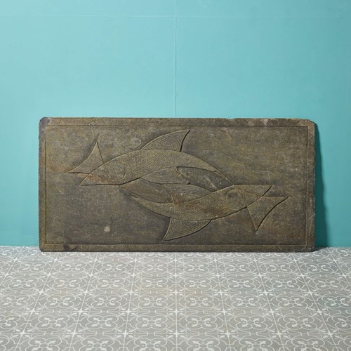 Large Reclaimed Carved Fish Slate Panel