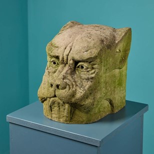 Carved Stone Dog Head Gargoyle Stat...