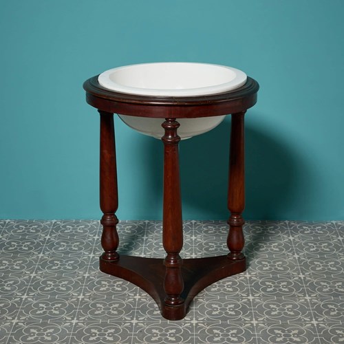 Large Antique Round Basin With Triform Stand