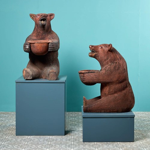 Pair Of 20Th Century Terracotta Brown Bear Statues