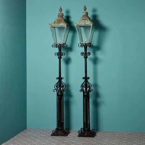 Pair Of Large Antique Victorian Lamp Posts