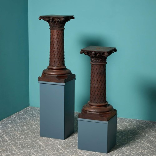 Pair Of Antique Carved Oak Column Pedestals
