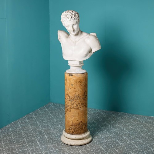 Neoclassical Plaster Bust Of Hermes On Scagliola Column