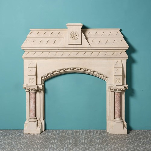 Gothic Limestone Fireplace In The Manner Of Pugin