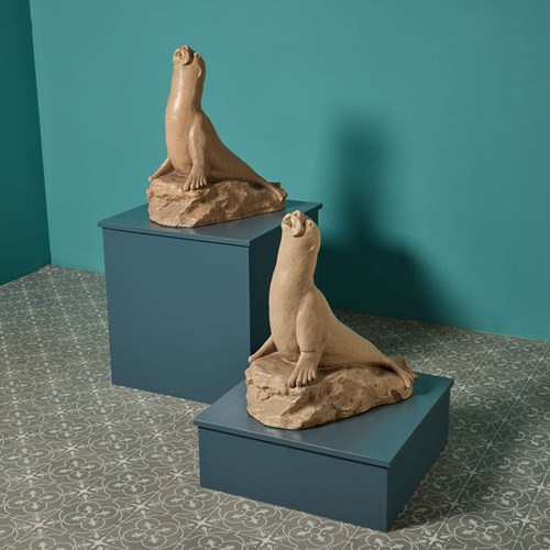 Pair Of Leeds Fireclay Co. LEFCO Seal Garden Fountains