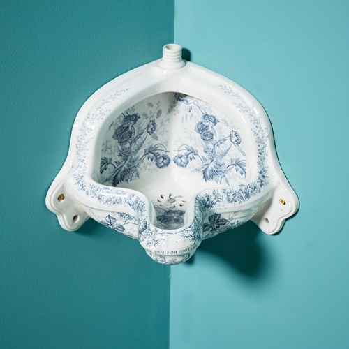 Antique Victorian Corner Urinal With Floral Pattern