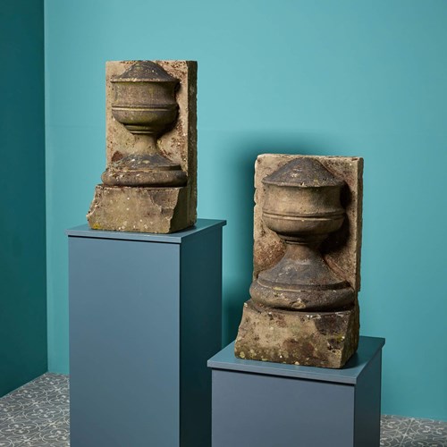 Pair Of Reclaimed York Stone Urn Stop Finials