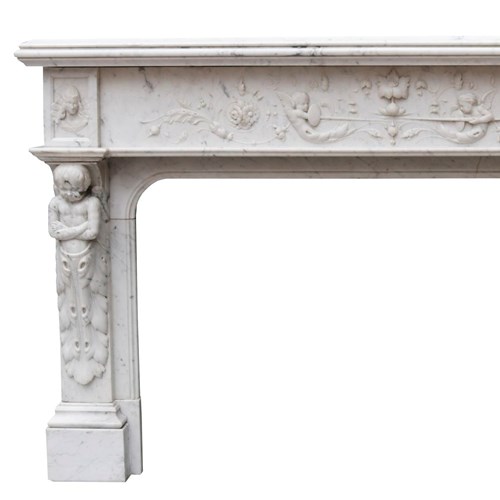 Antique French Renaissance Style Marble Fireplace