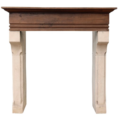 Antique French Limestone And Oak Fireplace
