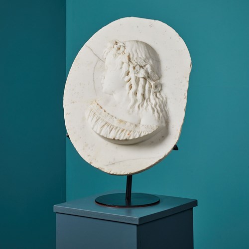 Antique Marble Plaque Of A Maiden
