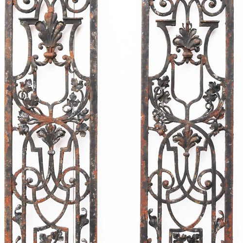 Two Large Georgian Wrought Iron Panels