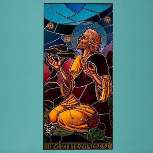 Large Antique Ecclesiastical Stained Glass Window Of Jesus Christ