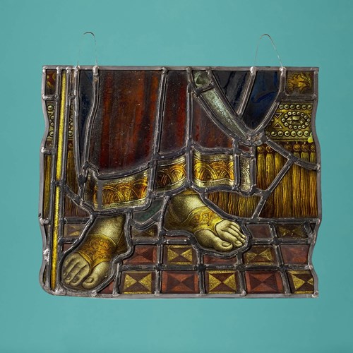 Antique Stained Glass Hanging Panel Of Nobleman’S Feet