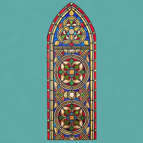 Victorian Stained Glass Arched Church Panel
