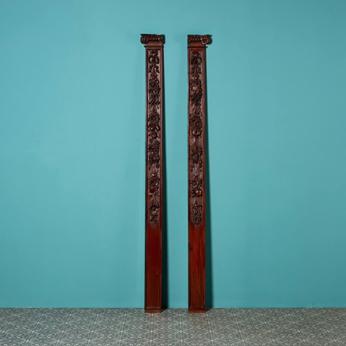 Pair Of Victorian Carved Mahogany Pilasters
