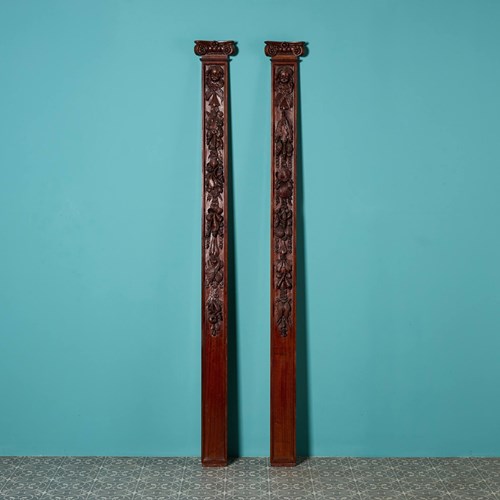 Pair Of Reclaimed Carved Mahogany Pilasters