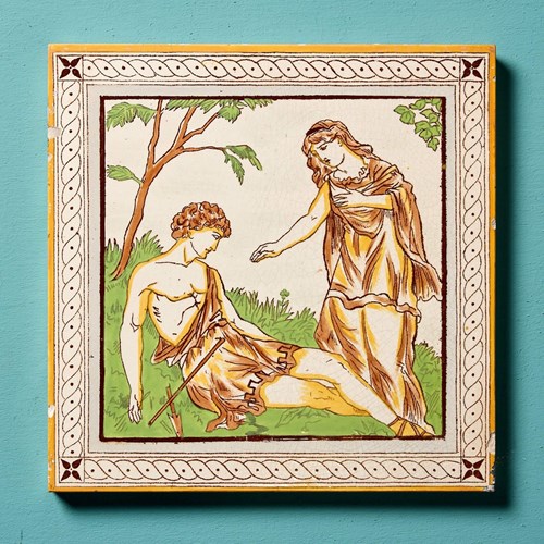 Antique Venus & Adonis Tile By Minton Hollins