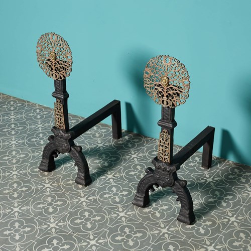 Pair Of Arts & Crafts Style Andirons In The Style Of Ernest Gimson