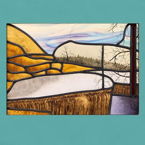 Abstract Landscape Mid-Century Stained Glass Window
