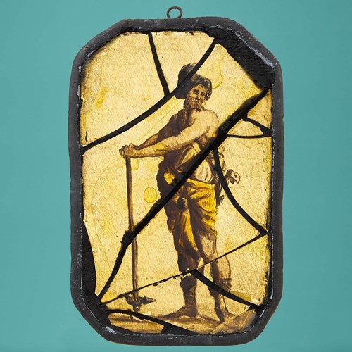 Antique Stained Glass Window Hanging Of Neoclassical Figure