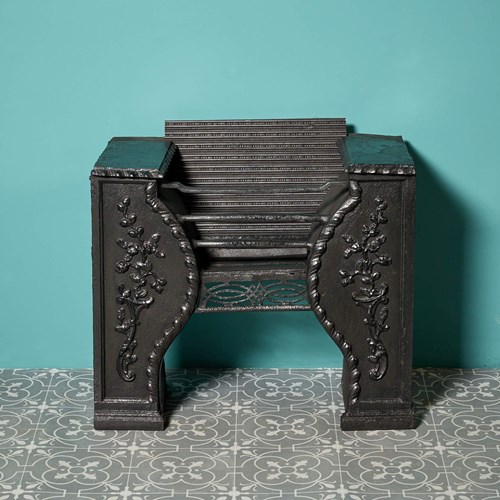 Antique Georgian Hourglass Hob Grate With Pierced Steel Fret