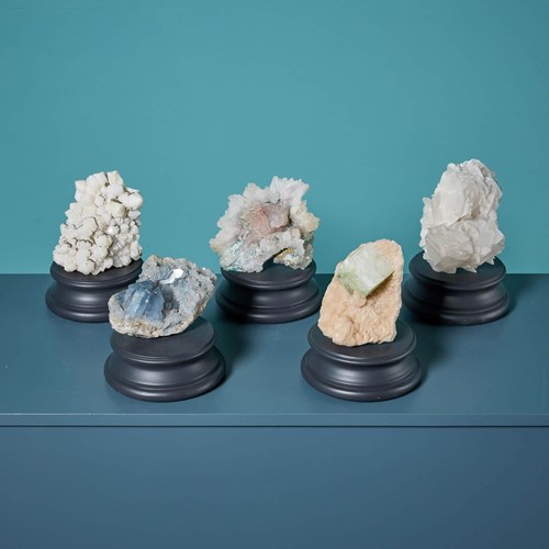Collection Of 5 Mineral Crystals Including Celestite Quartz & Green Apophyllite