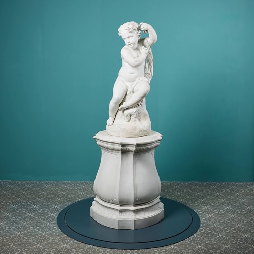 White Bisque Porcelain Antique Cherub Statue