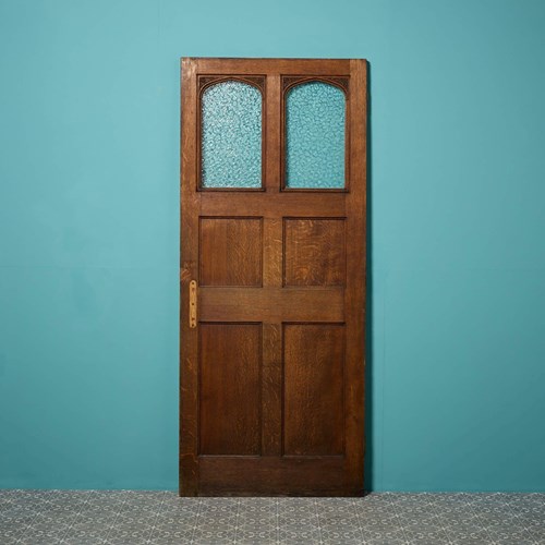 Large Victorian Panelled Oak Door With Obscured Glass