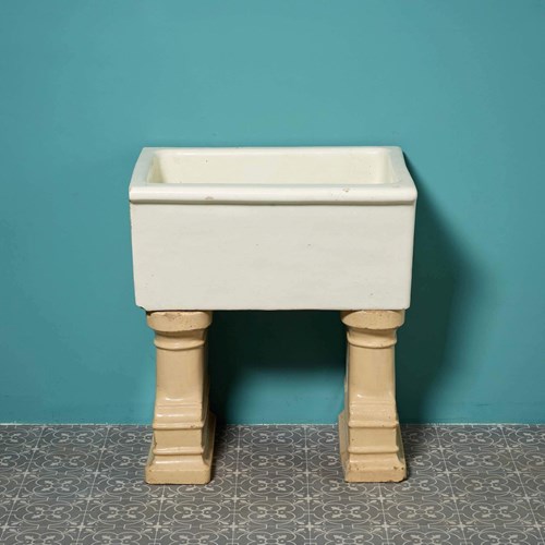 Antique Glazed Stoneware Belfast Sink On Legs