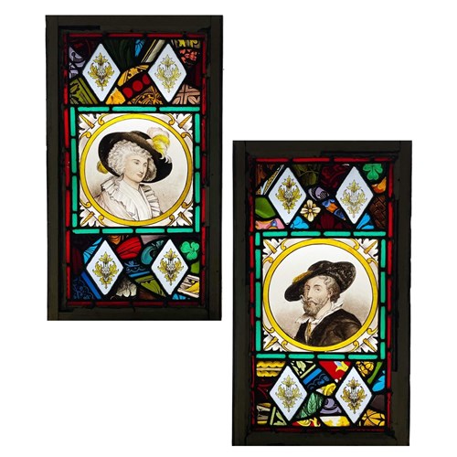 Two English Georgian Style Stained Glass Windows