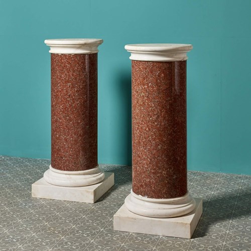 Pair Of Neoclassical Red Granite Column Pedestals