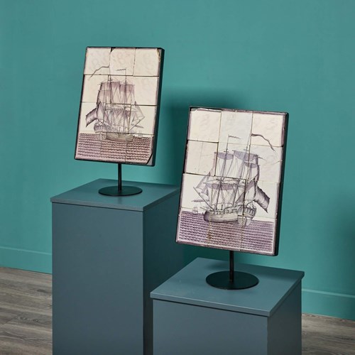 Two 18Th Century Antique Nautical Delft Tile Panels