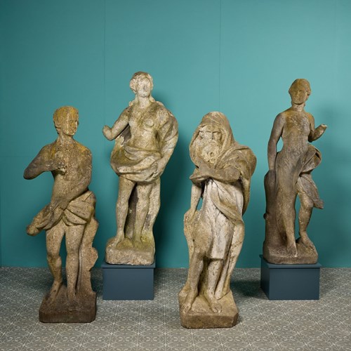 Rare Set Of 18Th Century Four Seasons Carved Marble Statues