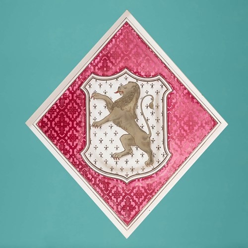 Antique Stained Glass Window With Tudor Trefor Family Crest