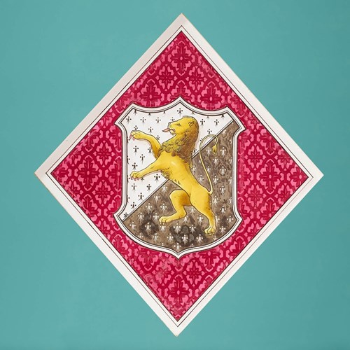 Antique Stained Glass Window With Welsh Family Crest