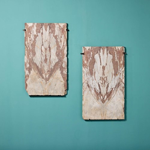 Pair Of Decorative Bookmatched Marble Wall Decor Plaques