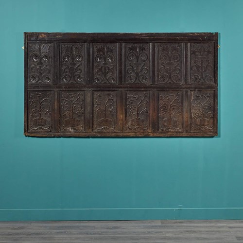Large Antique 17Th Century Carved Oak Panel