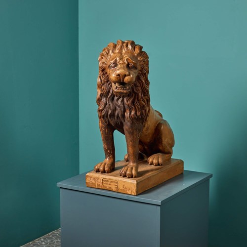 Antique French Terracotta Lion Sculpture By Mandeville & Bernier