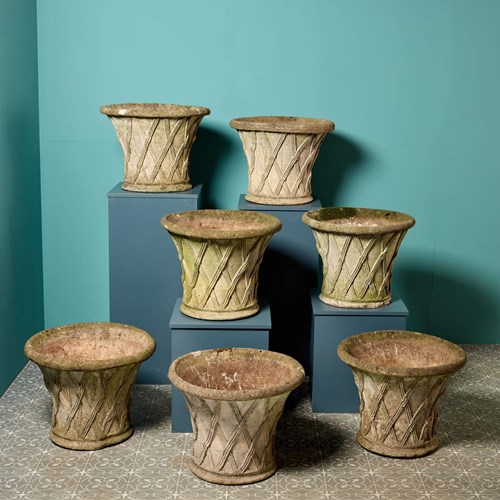 Set Of Seven Reclaimed Stone Planters