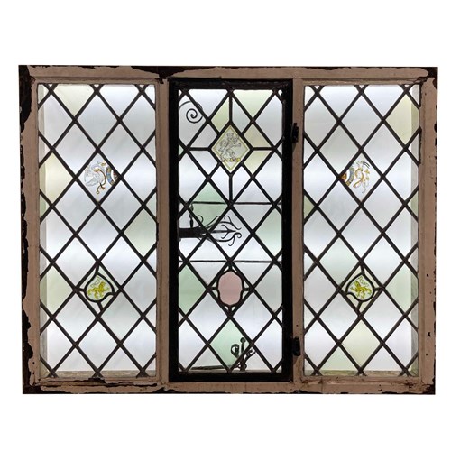 3 Pane Antique Heraldic Stained Glass Window