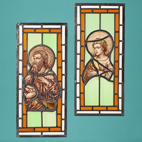 Pair Of Antique Ecclesiastical Stained Glass Windows