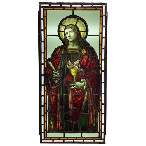 Antique Stained Glass Window Of St John & Dragon