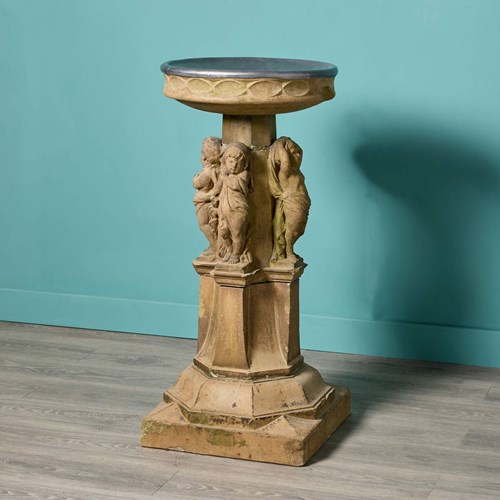 Antique Stoneware Birdbath Of The Four Seasons