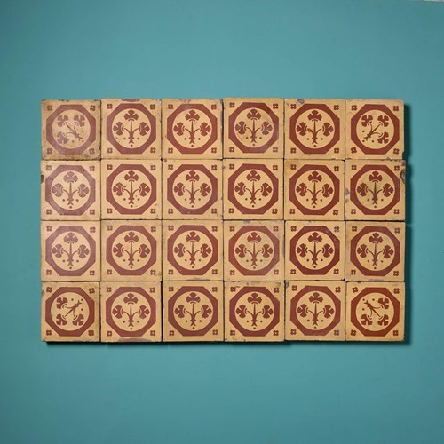 Set Of 24 Antique Maw & Co Encaustic Floor Tiles