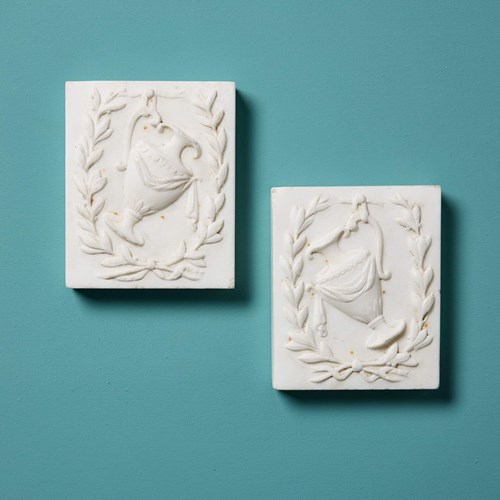Pair Of Georgian White Statuary Marble Plaques