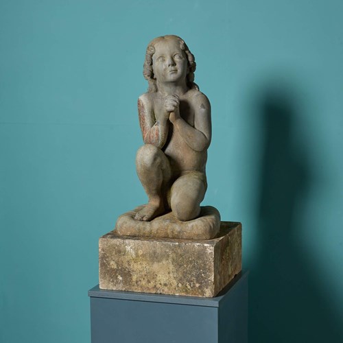 Antique Cast Iron Statue Of A Praying Child