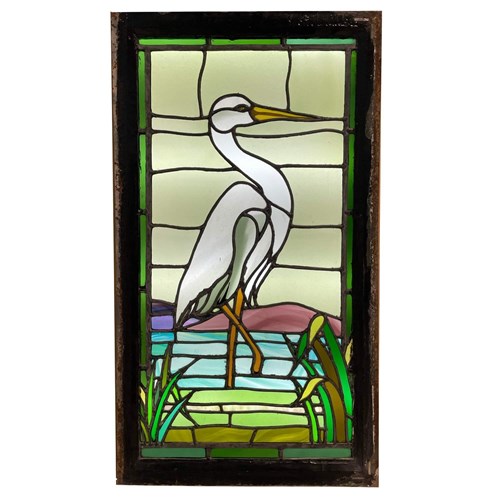 1920S Art Deco Heron Stained Glass Window